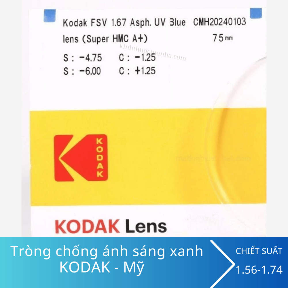 Tròng kính chống ánh sáng xanh Kodak UV Blue