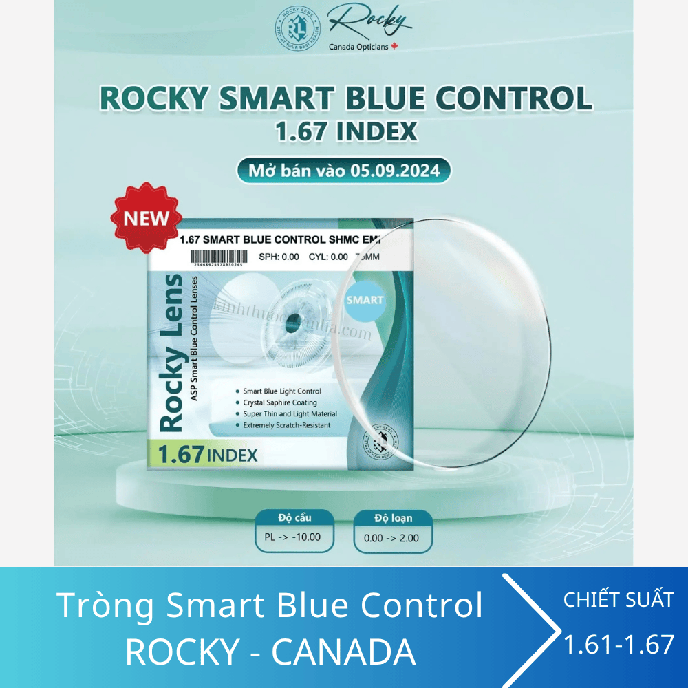 Tròng kính chống ánh sáng xanh Rocky Smart Blue Control