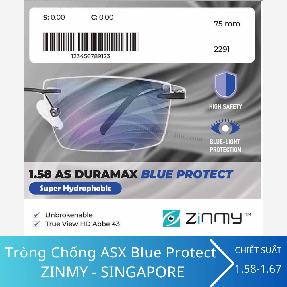 Tròng kính chống ánh sáng xanh Zinmy Blue Protect Singapore