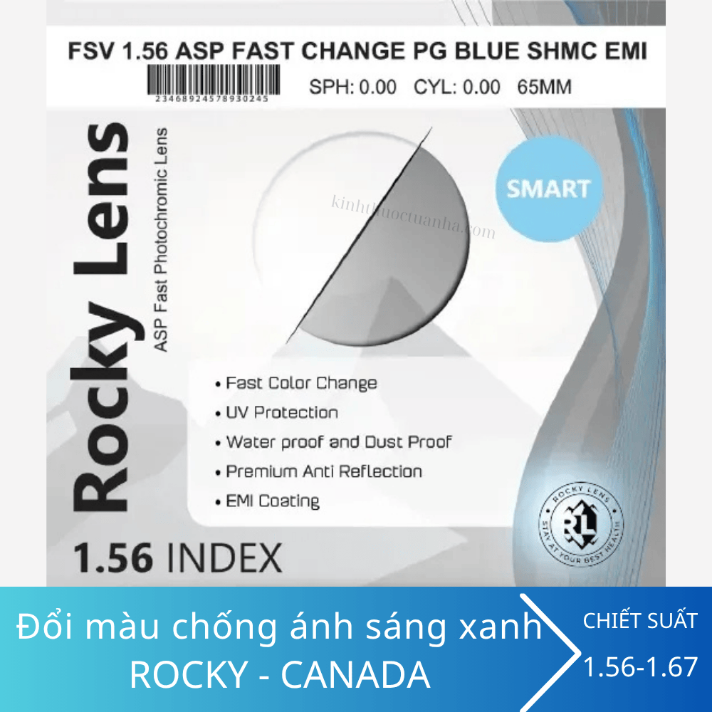 Tròng kính đổi màu ánh sáng xanh Rocky Smart