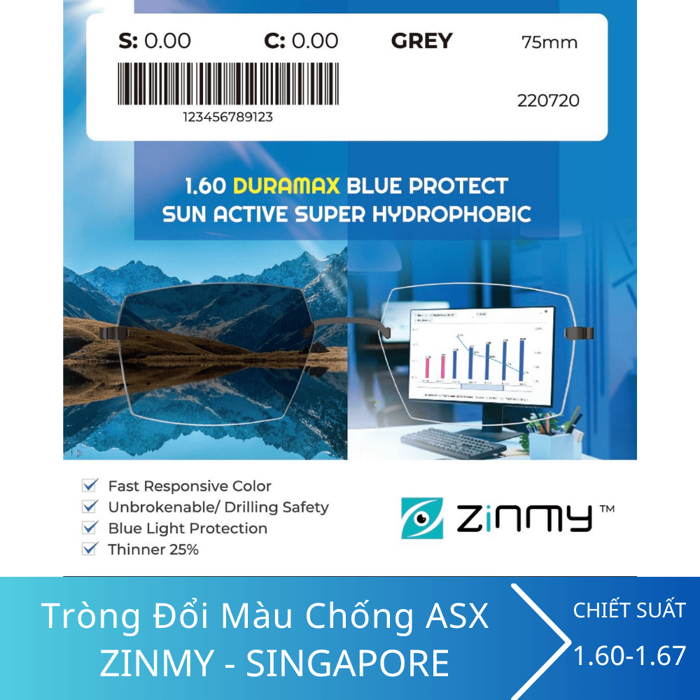 Tròng kính đổi màu chống ánh sáng xanh Zinmy