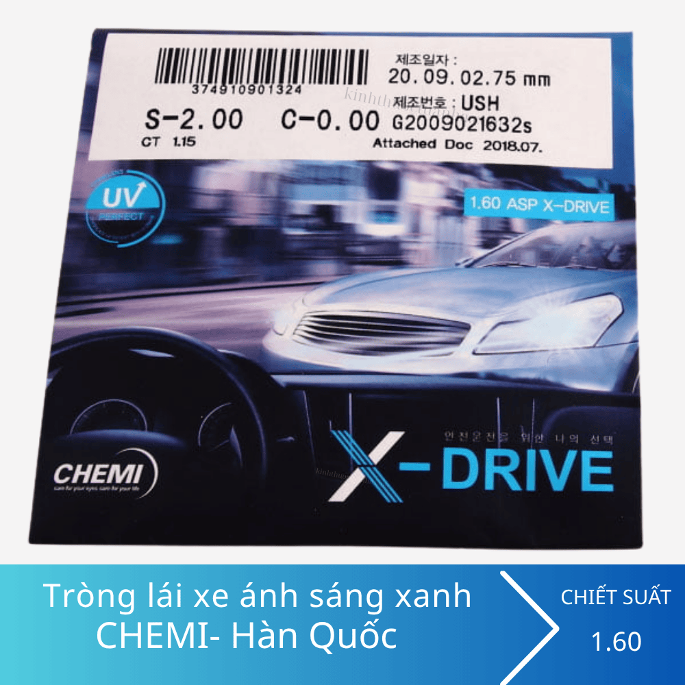 Tròng kính lái xe Chemi 1.60 ASP X-DRIVE