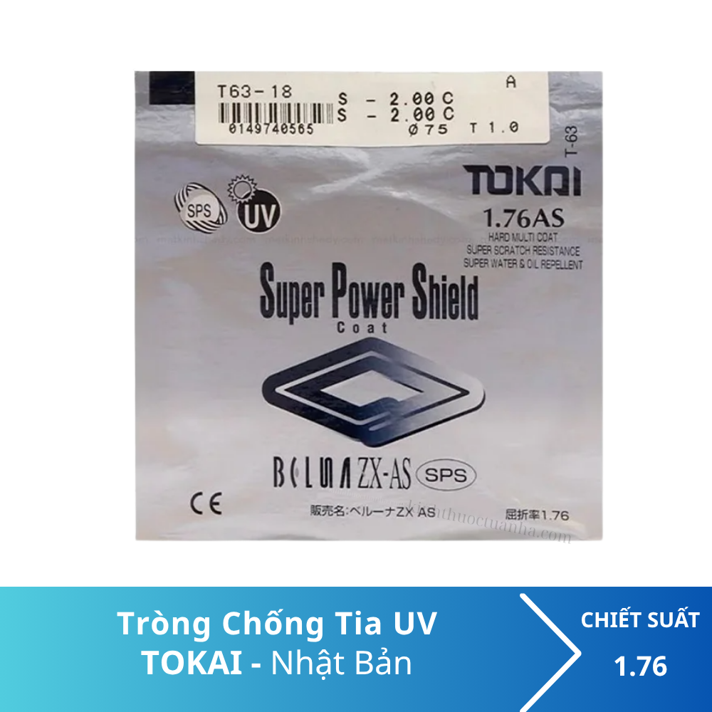 Tròng kính siêu mỏng TOKAI 1.76AS SPS UV400 Nhật Bản