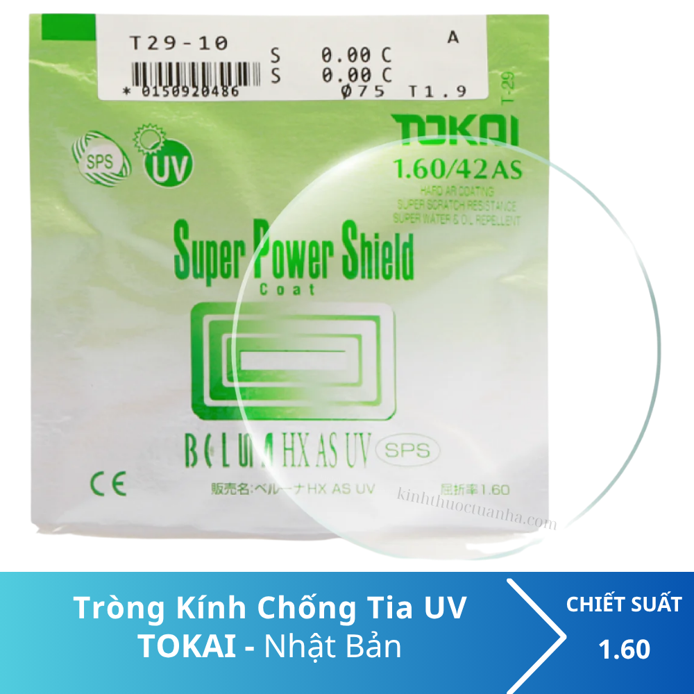 Tròng kính TOKAI 1.60AS SPS UV400 Nhật Bản
